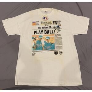 Vintage XL 1993 The Miami Herald T Shirt Play Ball Florida Marlins Opening Day